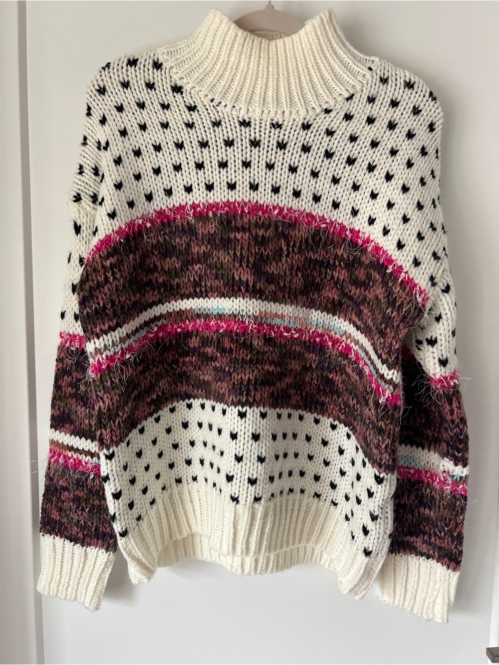 RAGA Cream Multicolor Fair Isle Turtleneck Sweater